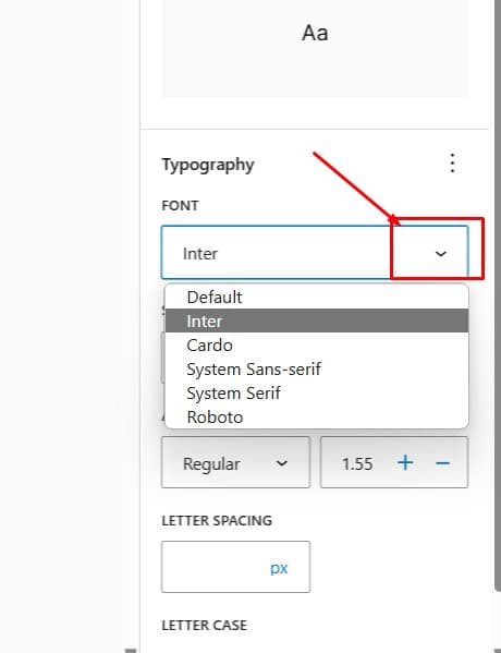 Font drop down menu